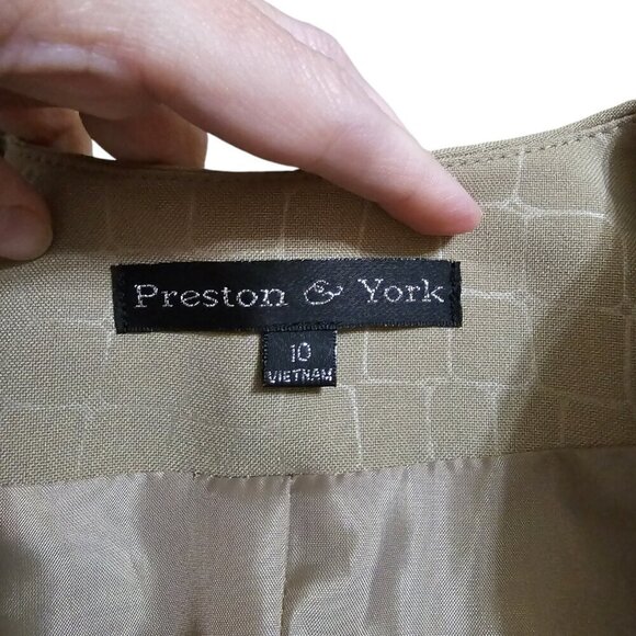 Preston & York Tan Tortoise Print Collarless Blazer Sz 10 - Picture 7 of 9